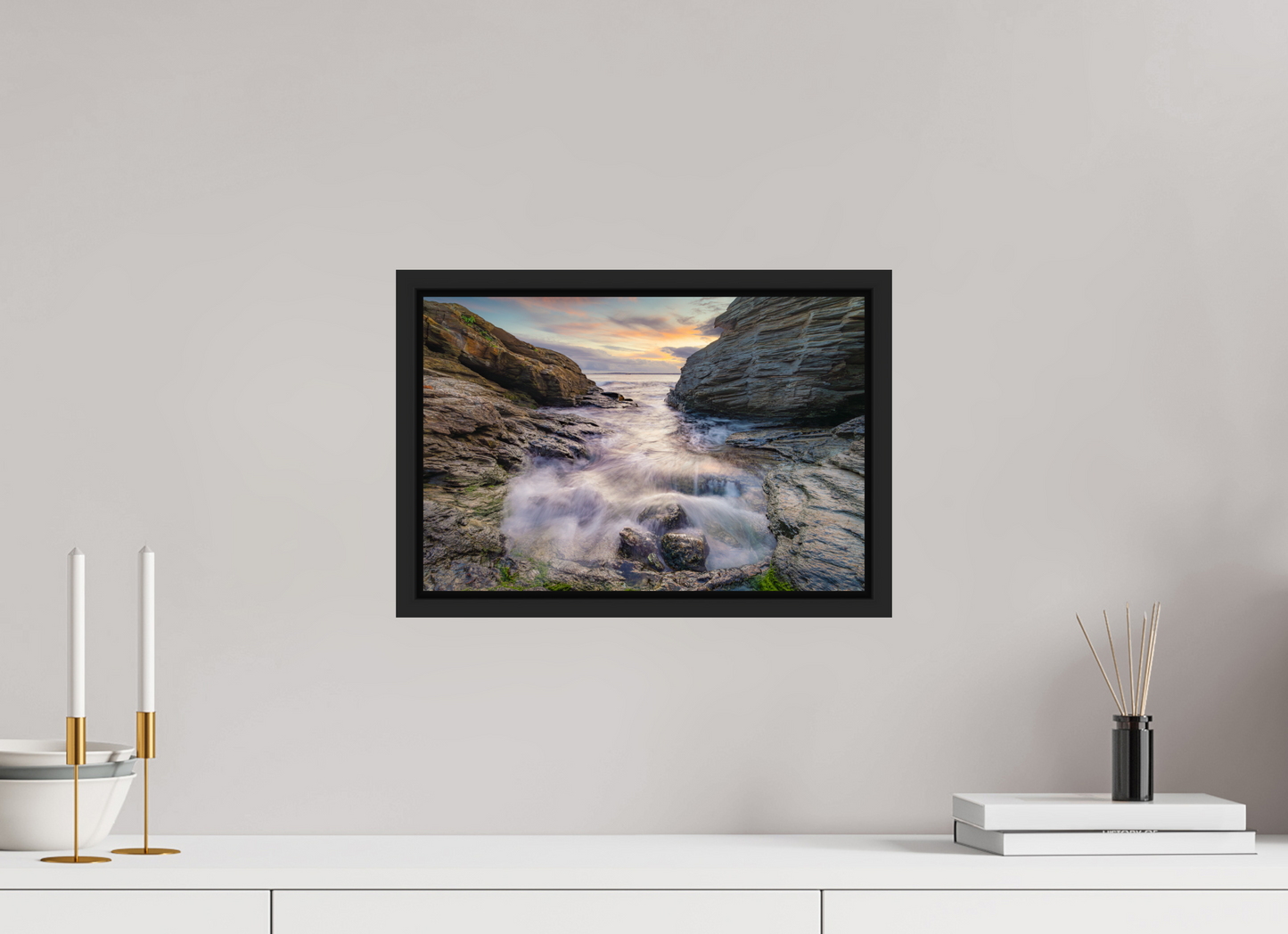 15 x 10″, ChromaLuxe HD Metal Print with Black Wood Floater Frame Waves Approaching