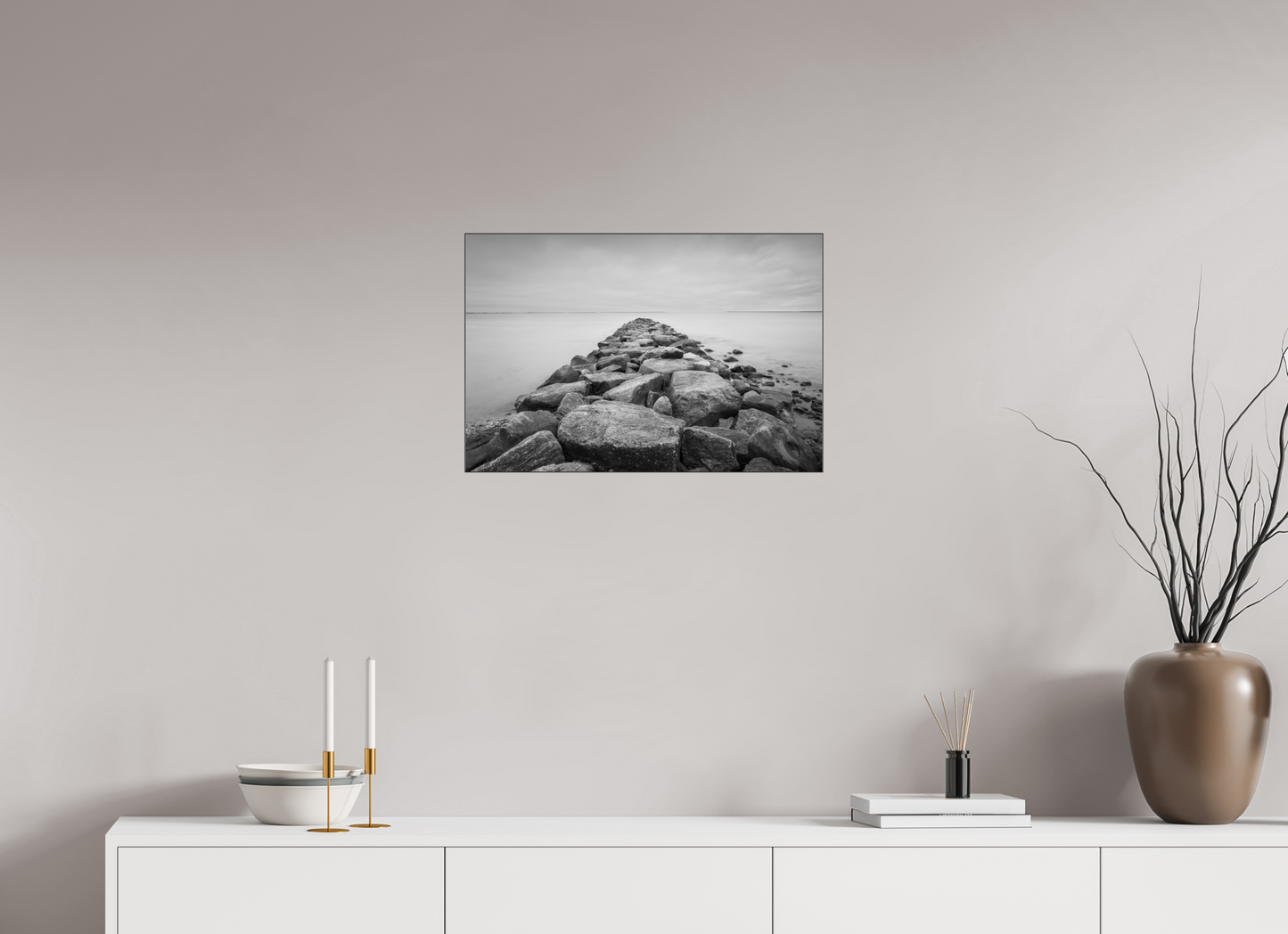 24 x 16″, Photo Print under Acrylic Glass with Black Slimline Case Sand Hill Cove Rocks