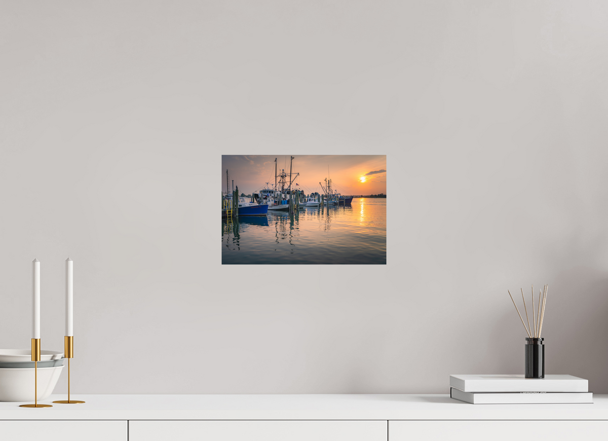 12 x 8″, Premium ChromaLuxe HD Aluminum Metal Print Boats at Sunset