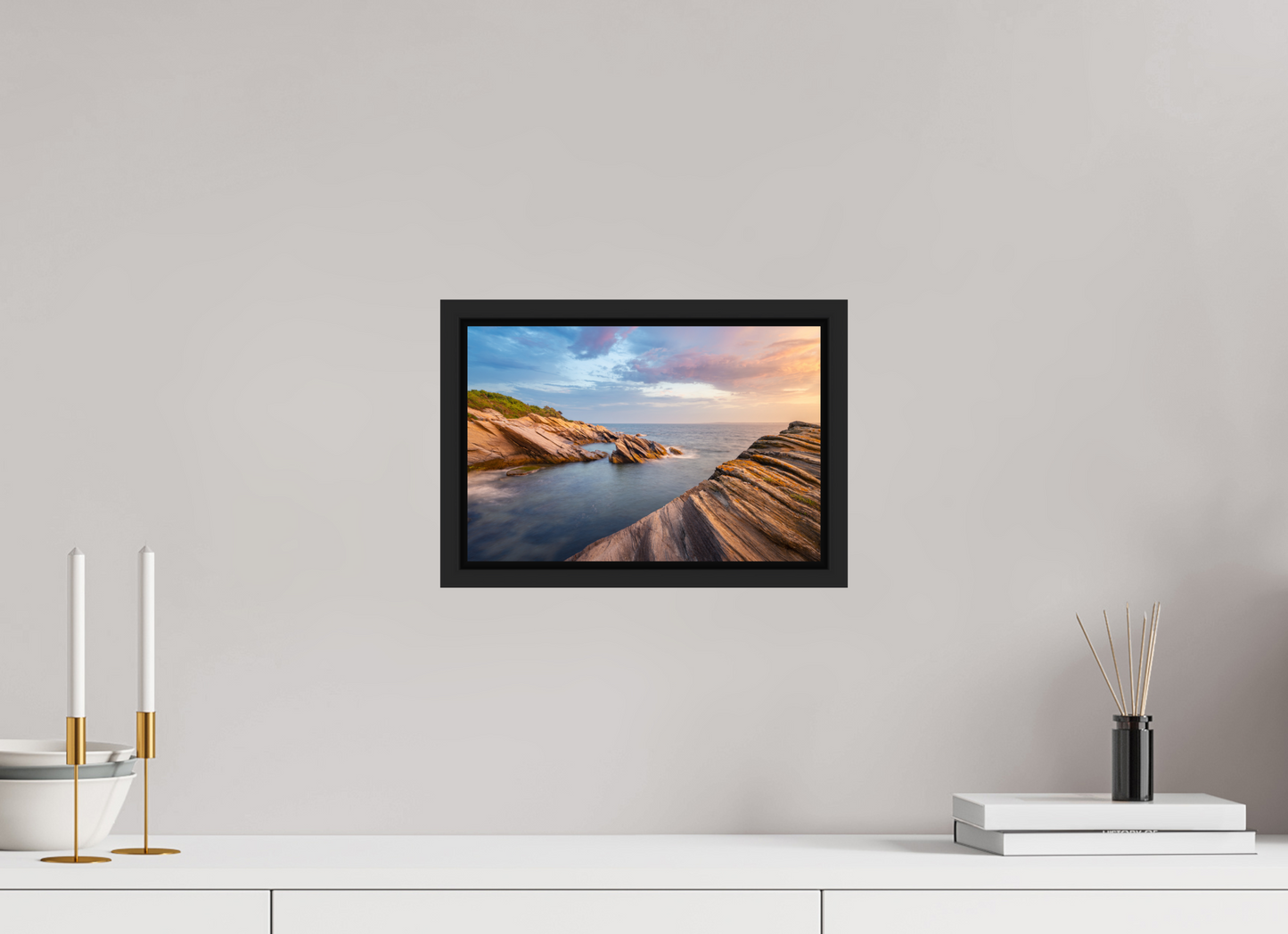12 x 8″, Premium ChromaLuxe HD Aluminum Metal Print with Black Wood Floater Frame Favorite Spot at Beavertail