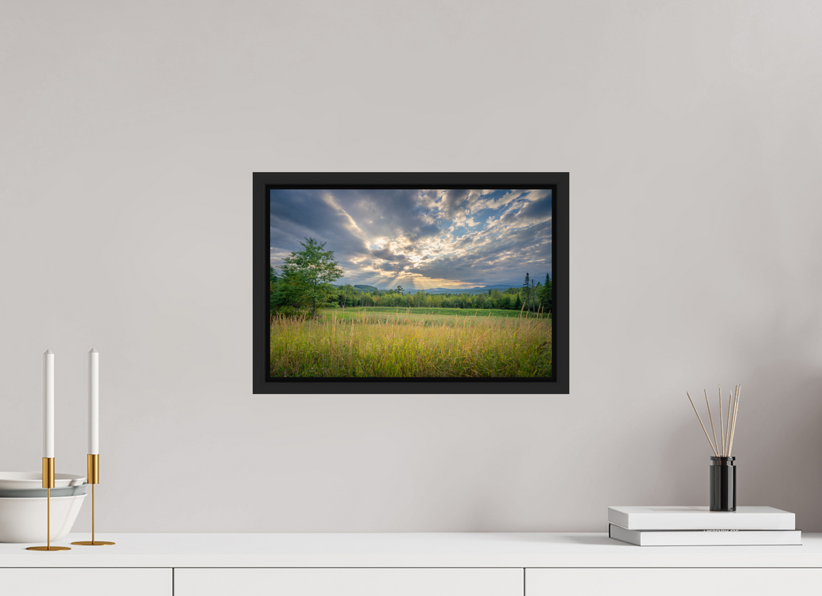 15 x 10″, Premium ChromaLuxe HD Aluminum Metal Print with Black Wood Floater Frame Mountain Sun Rays