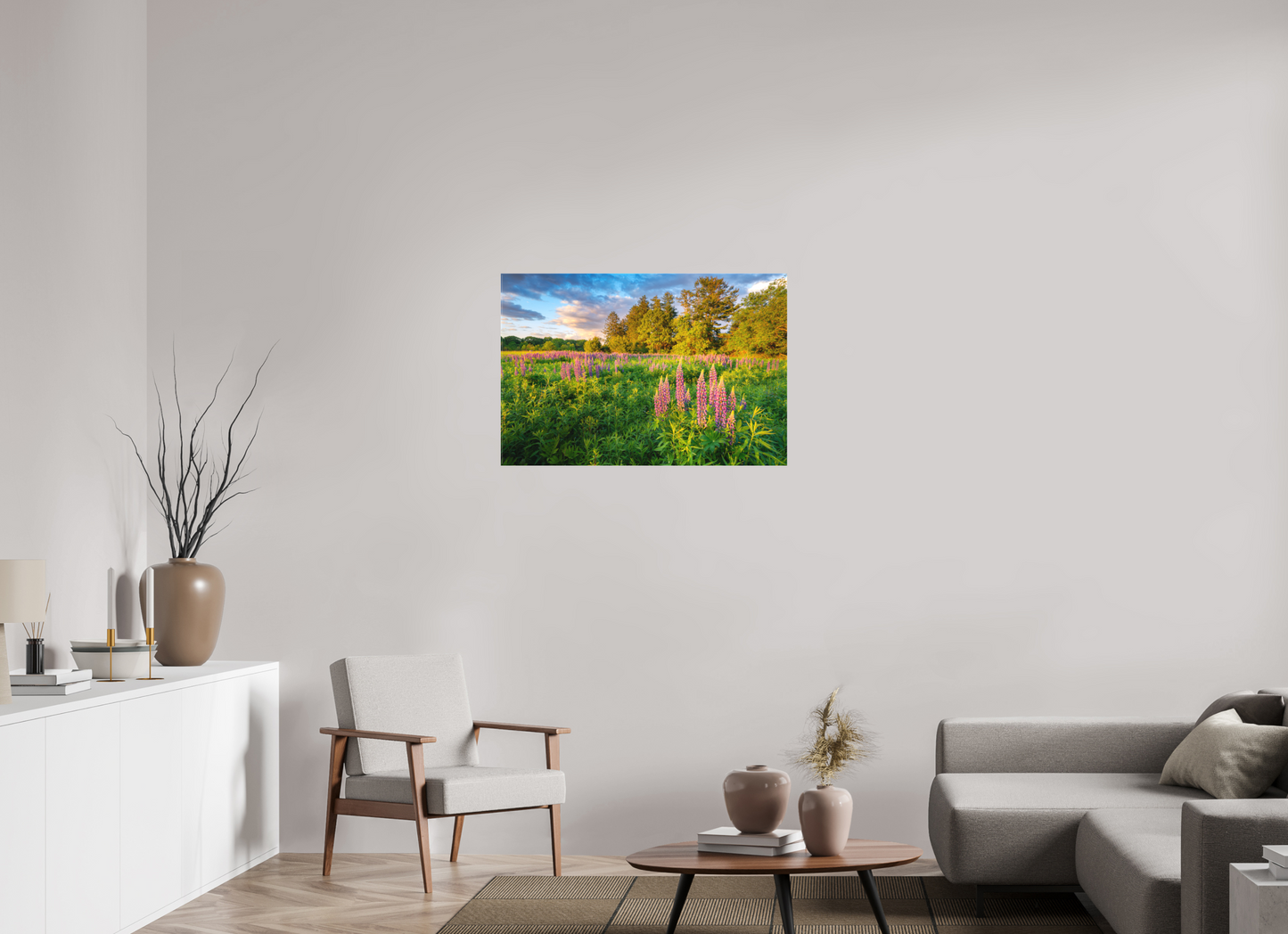 36 x 24″, Matte Canvas Print Lupines at Golden Hour