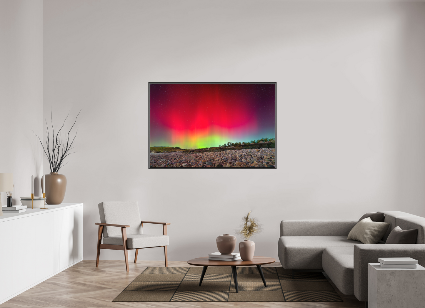 60 x 40″, Matte Canvas Print with Black Wood Floater Frame Aurora Borealis at Camp Cronin