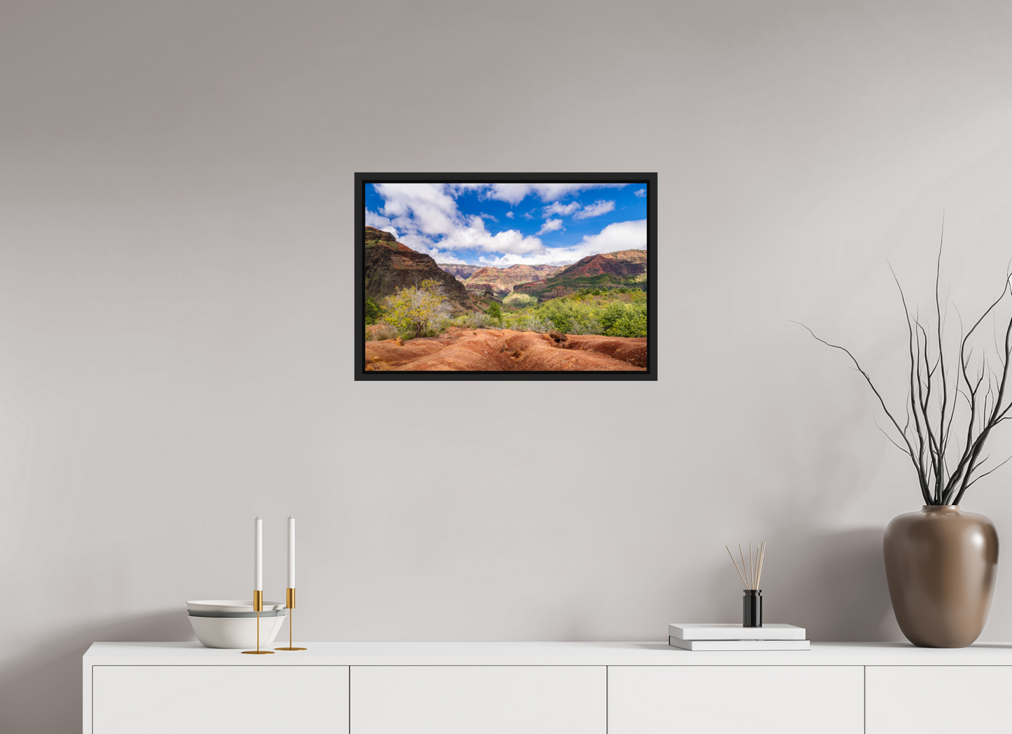 24 x 16″, ChromaLuxe HD Metal Print with Black Wood Floater Frame Along the Kukui Trail