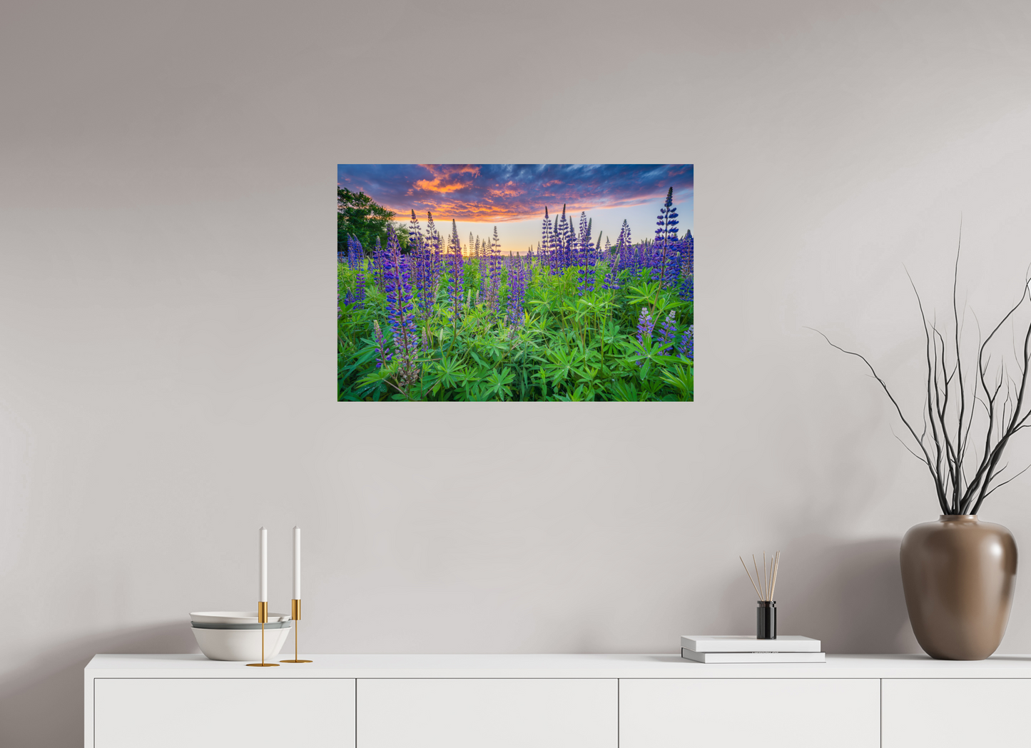 30 x 20″, Premium ChromaLuxe HD Aluminum Metal Print Lupine Sunset