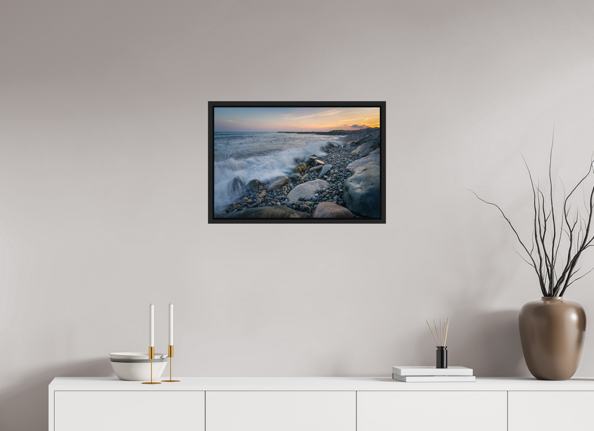 24 x 16″, Premium Photo Print under Acrylic Glass with Black Wood Floater Frame Waves Crashing at Camp Cronin