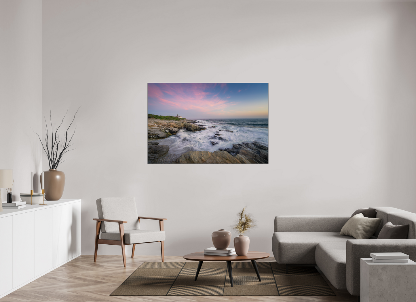 60 x 40″, Premium Photo Print under Acrylic Glass with Black Slimline Case Rough Seas at Sunset
