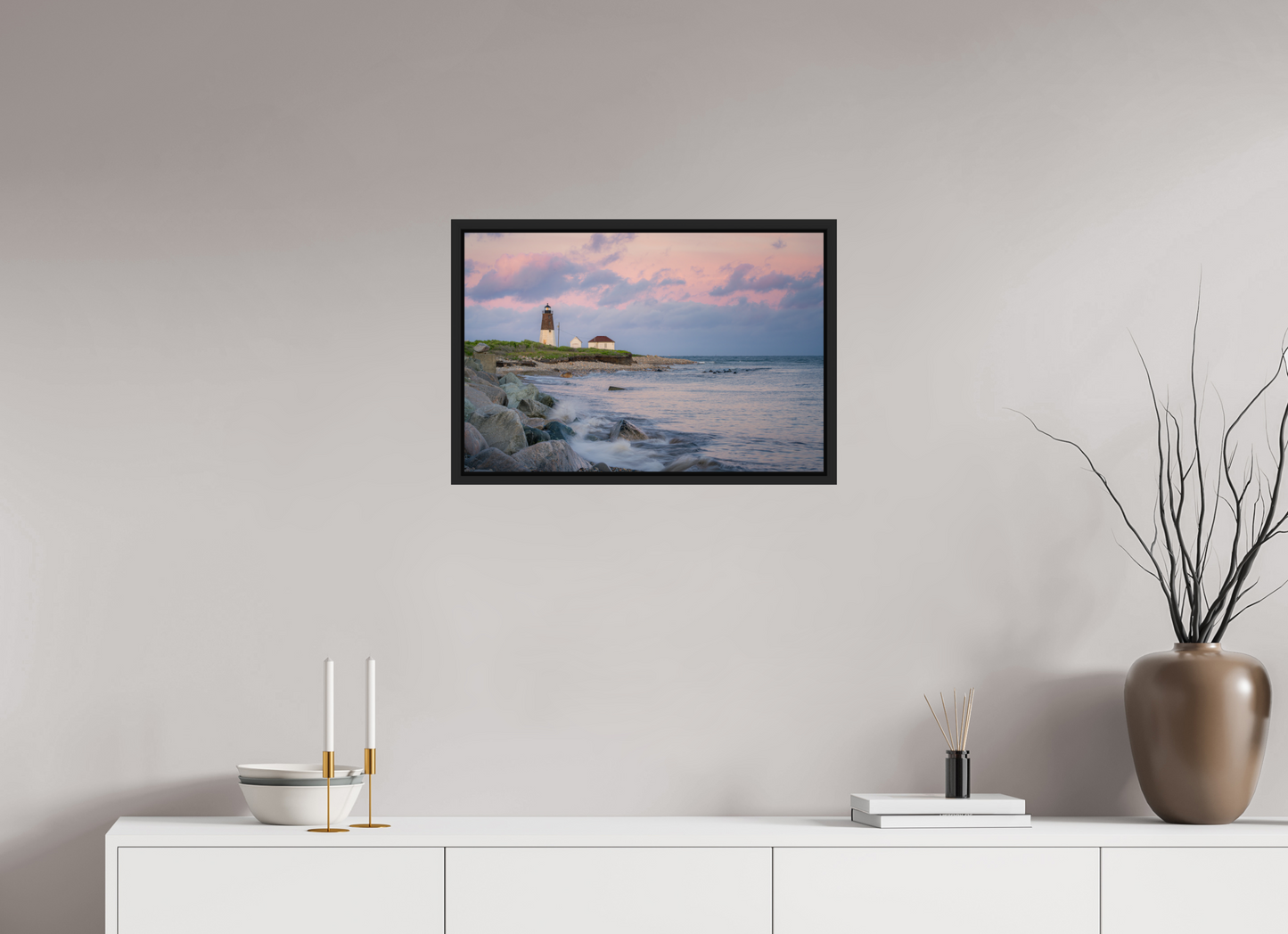 24 x 16″, Premium Photo Print under Acrylic Glass with Black Wood Floater Frame Quiet Sunset at Camp Cronin