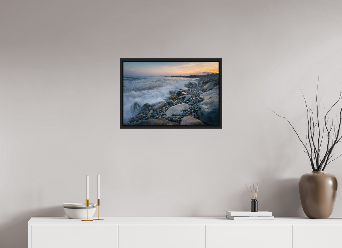 24 x 16″, Premium ChromaLuxe HD Aluminum Metal Print with Black Wood Floater Frame Waves Crashing at Camp Cronin
