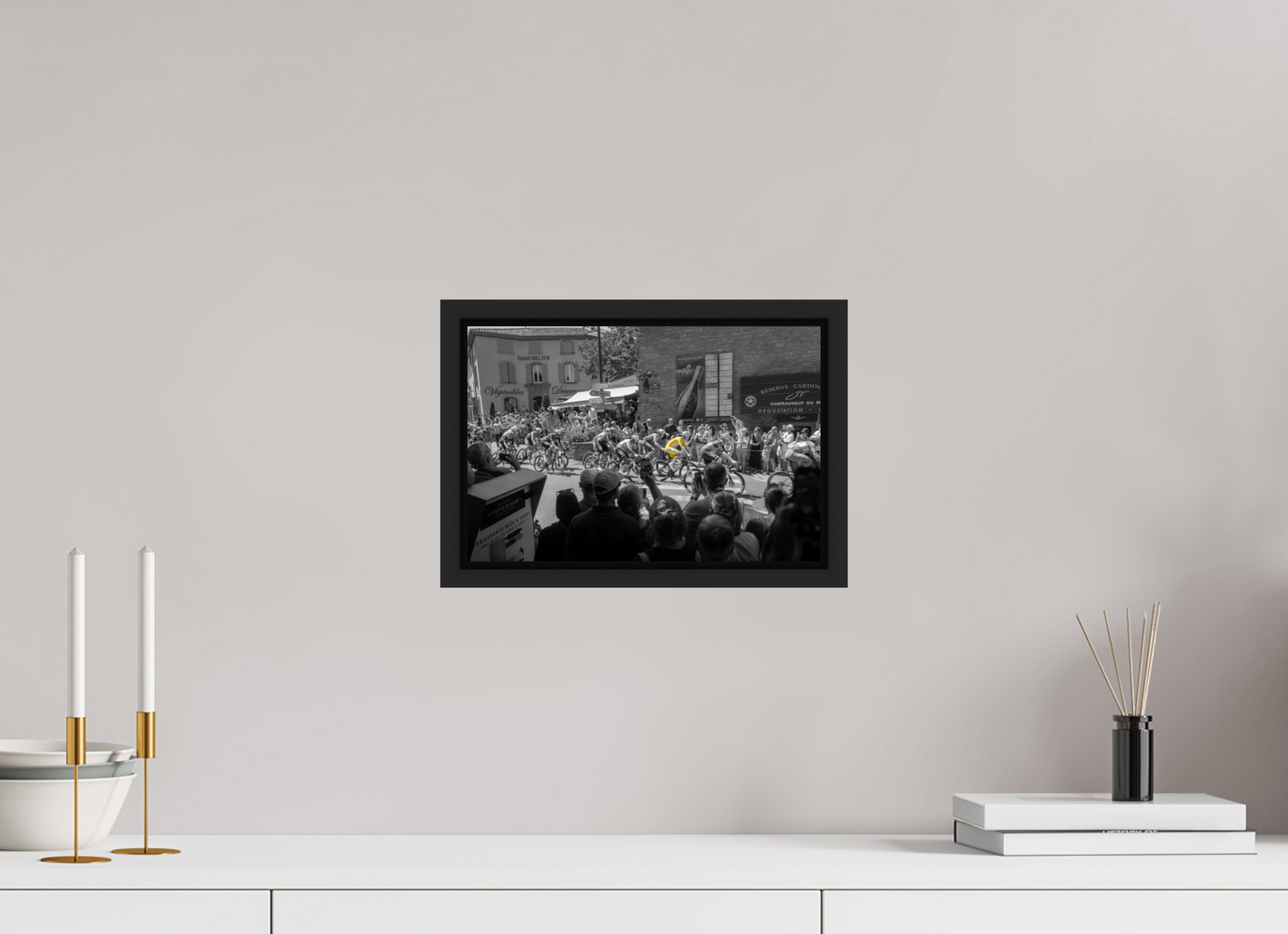 12 x 8″, ChromaLuxe HD Metal Print with Black Wood Floater Frame Tour de France Leader Tadej Pogacar in the Yellow Jersey