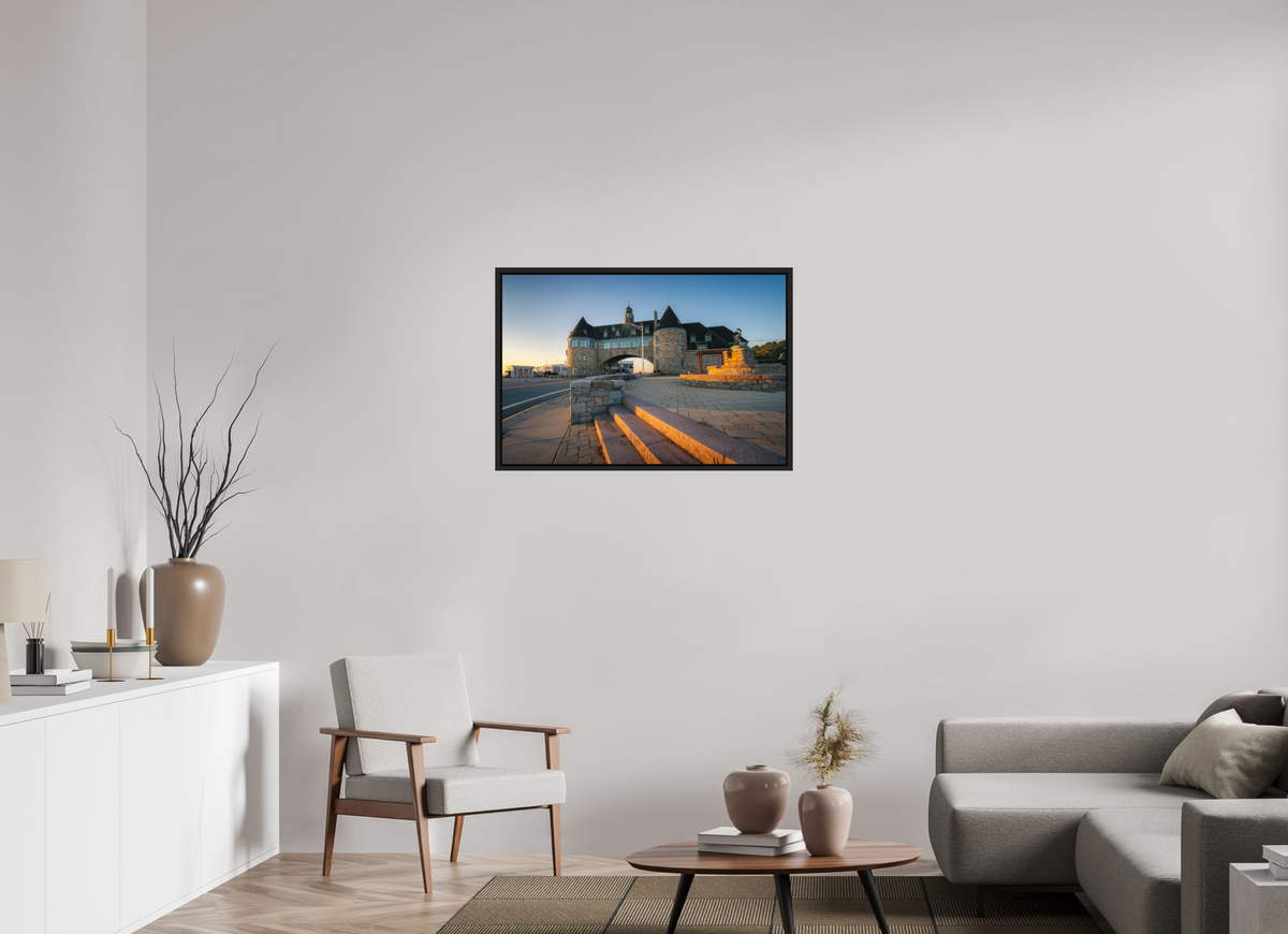 36 x 24″, Premium ChromaLuxe HD Aluminum Metal Print with Black Wood Floater Frame Golden Sunrise at The Towers