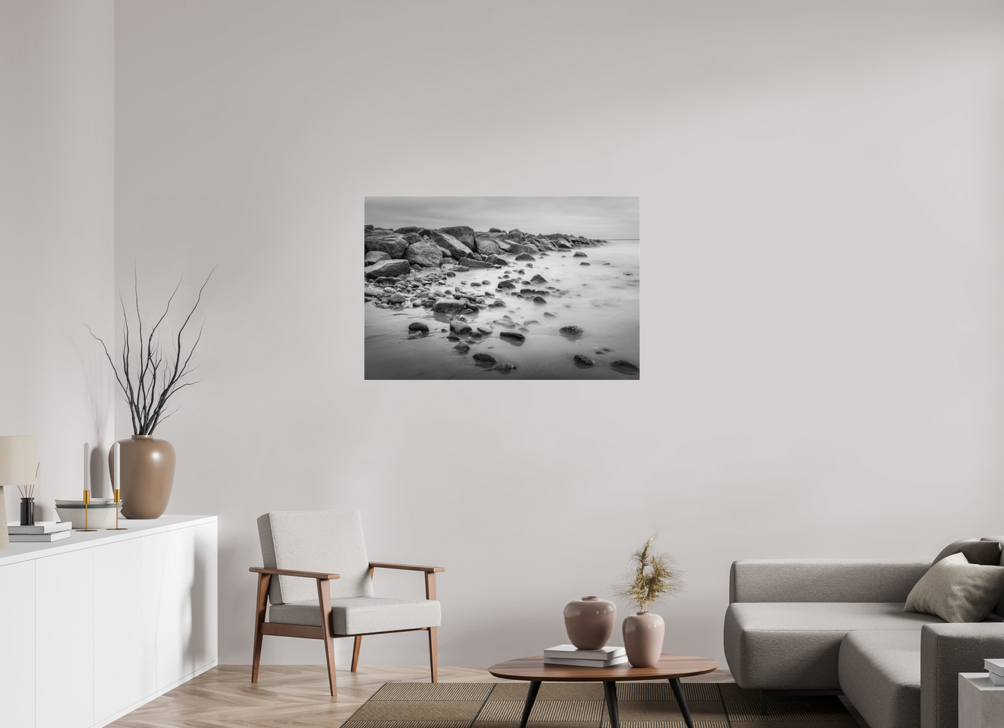 45 x 30″, Photo Print under Acrylic Glass Overcast Morning at Sand Hill Cove