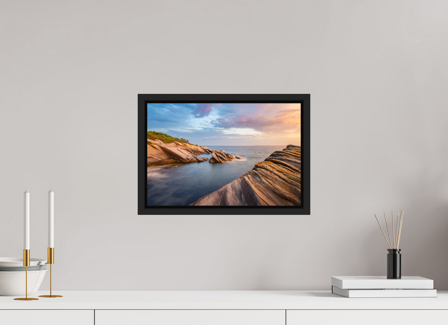 15 x 10″, Premium ChromaLuxe HD Aluminum Metal Print with Black Wood Floater Frame Favorite Spot at Beavertail