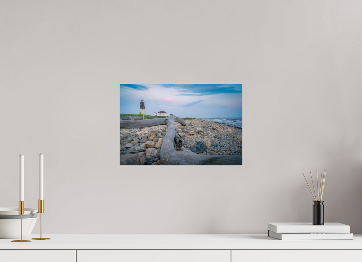 15 x 10″, Premium ChromaLuxe HD Aluminum Metal Print Driftwood at Pt. Judith Lighthouse