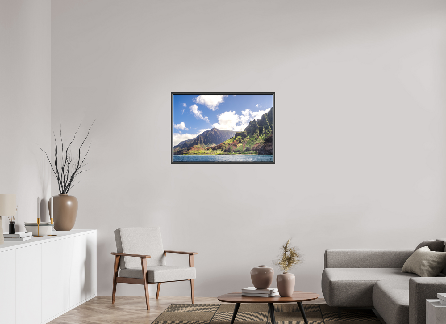 36 x 24″, Matte Canvas Print with Black Wood Floater Frame The Napali Coast