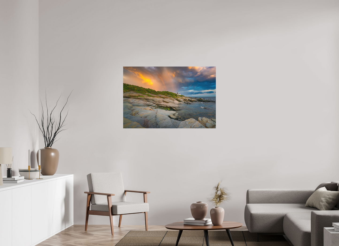 45 x 30″, Basic Matte Photo Print on Fuji Crystal DP II Paper Rainbow Over Beavertail Lighthouse