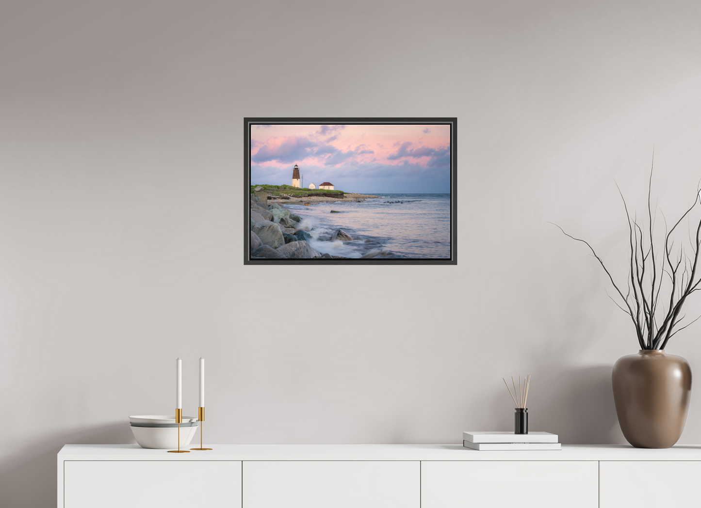 24 x 16″, Matte Canvas Print with Black Wood Floater Frame Quiet Sunset at Camp Cronin