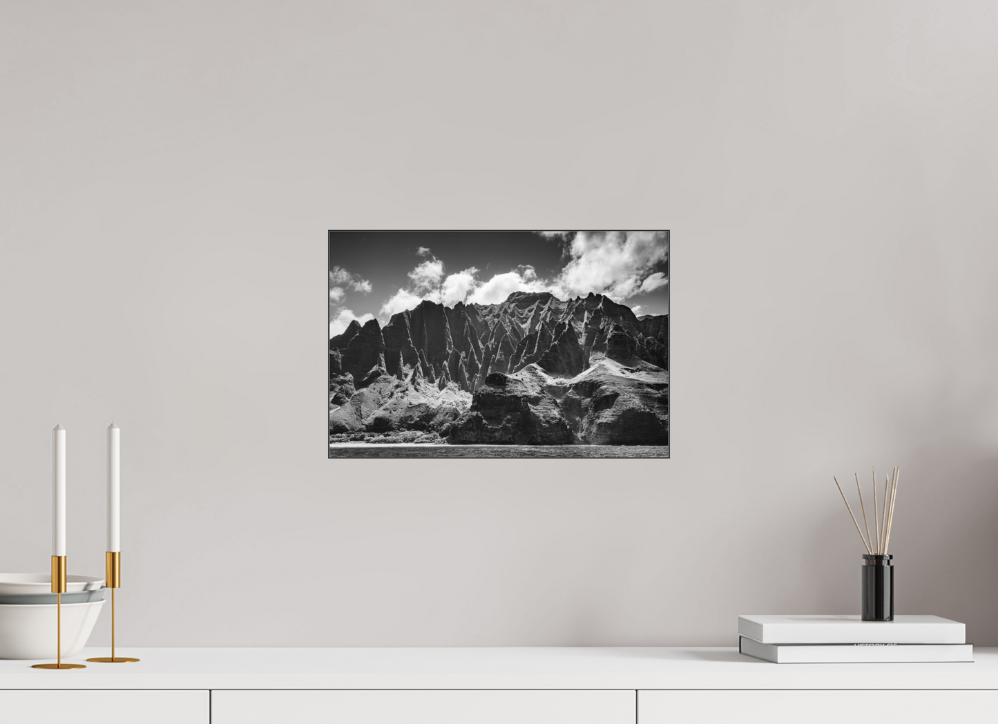 15 x 10″, Photo Print under Acrylic Glass with Black Slimline Case Rugged Coastline Along the Napali Coast