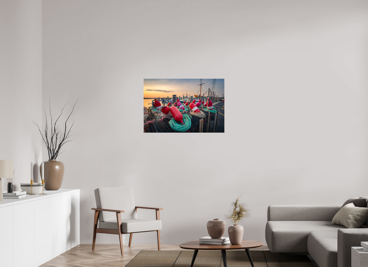 36 x 24″, Premium ChromaLuxe HD Aluminum Metal Print Buoys, Boats, and Lobster Pots