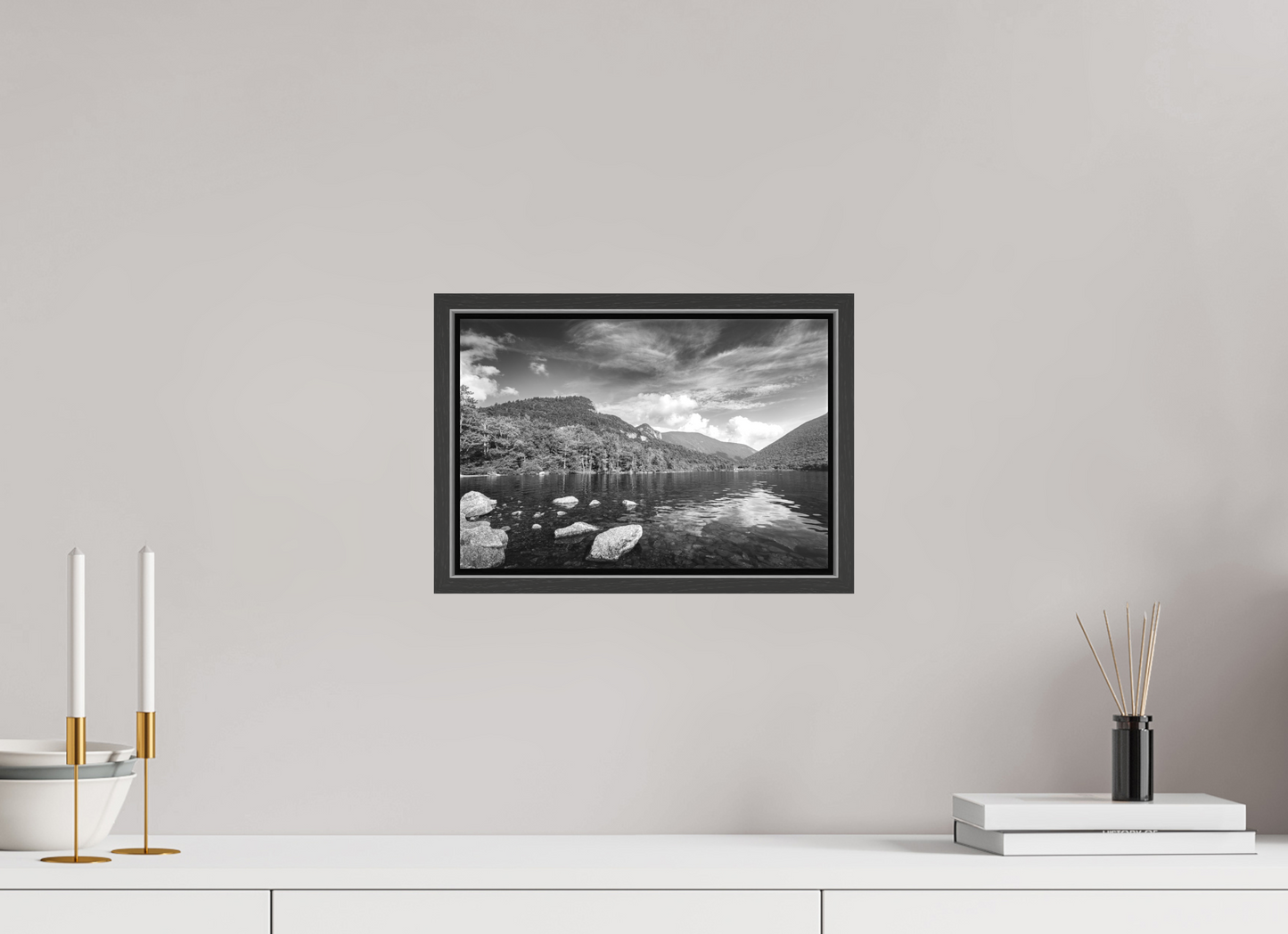 12 x 8″, Matte Canvas Print with Black Wood Floater Frame Overlooking Echo Lake