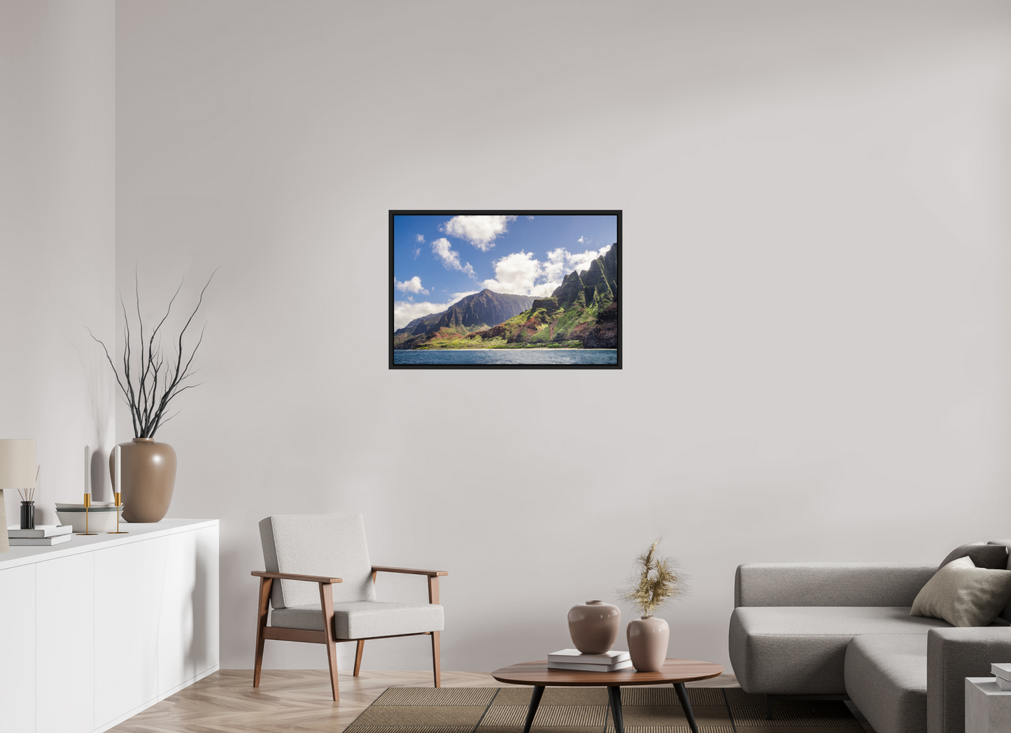 36 x 24″, Photo Print under Acrylic Glass with Black Wood Floater Frame The Napali Coast