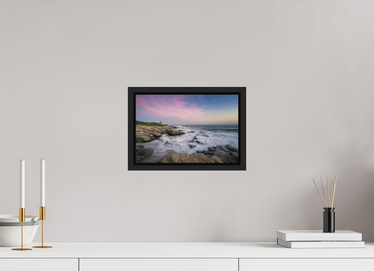 12 x 8″, Premium ChromaLuxe HD Aluminum Metal Print with Black Wood Floater Frame Rough Seas at Sunset