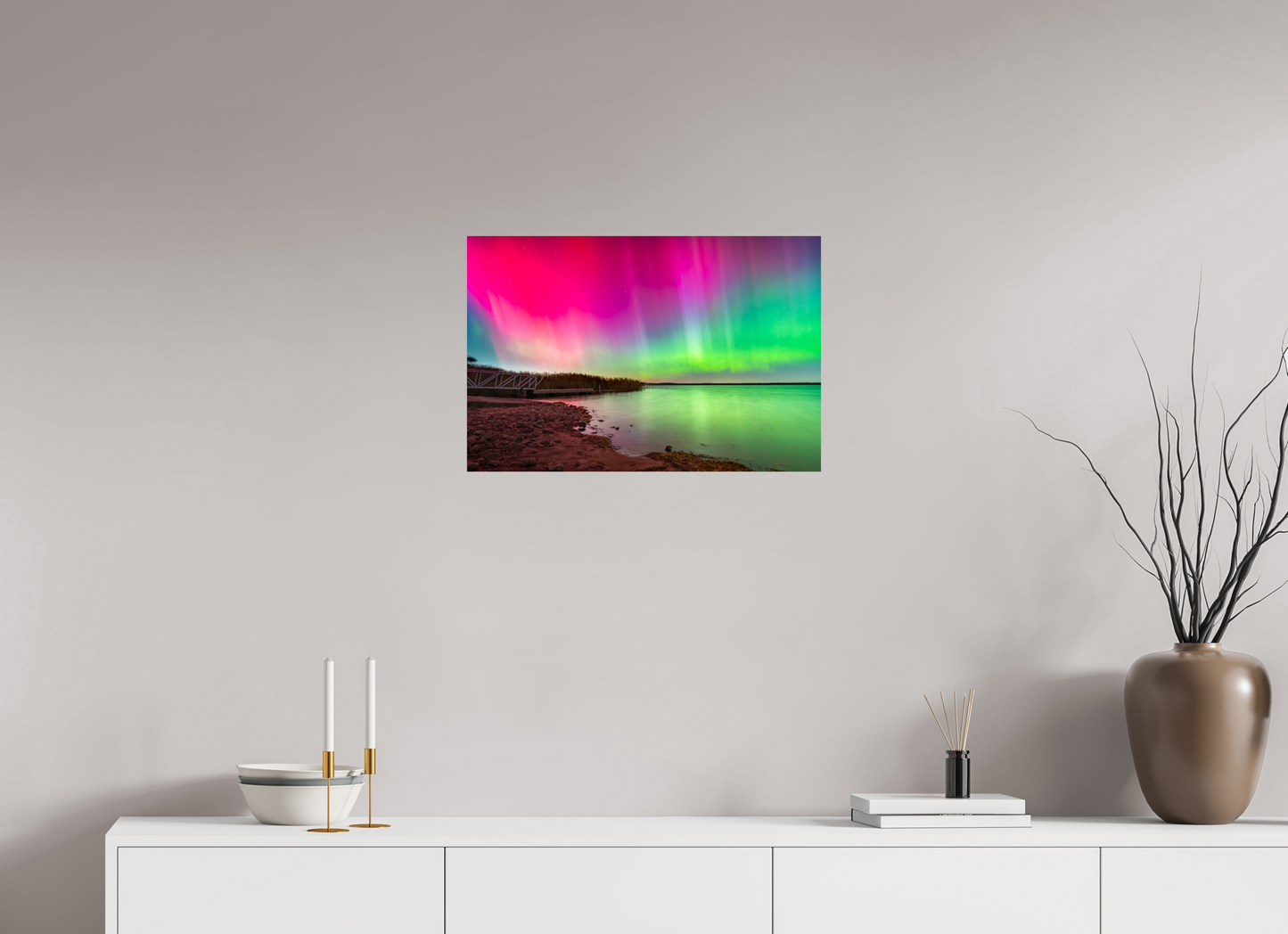 24 x 16″, Photo Print on Fujiflex High Gloss Aurora Borealis Over Wordens Pond