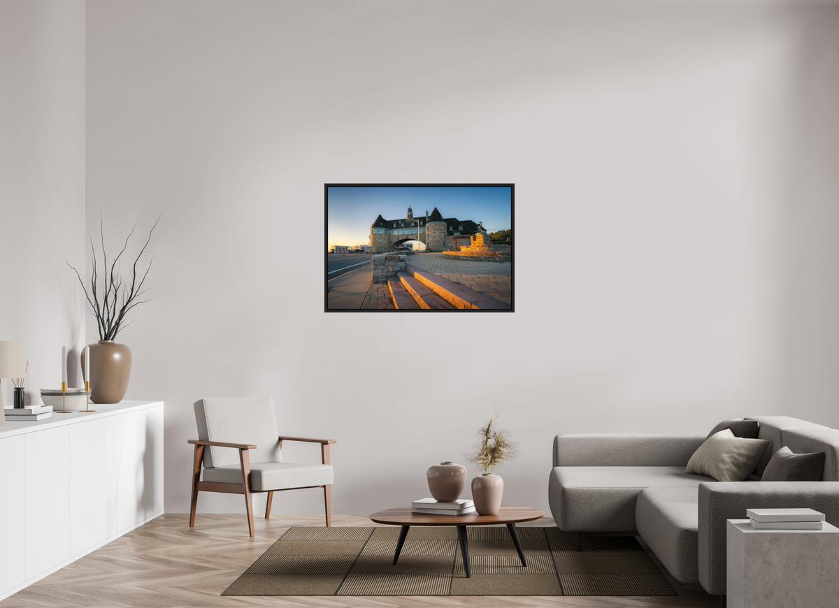 45 x 30″, Premium ChromaLuxe HD Aluminum Metal Print with Black Wood Floater Frame Golden Sunrise at The Towers
