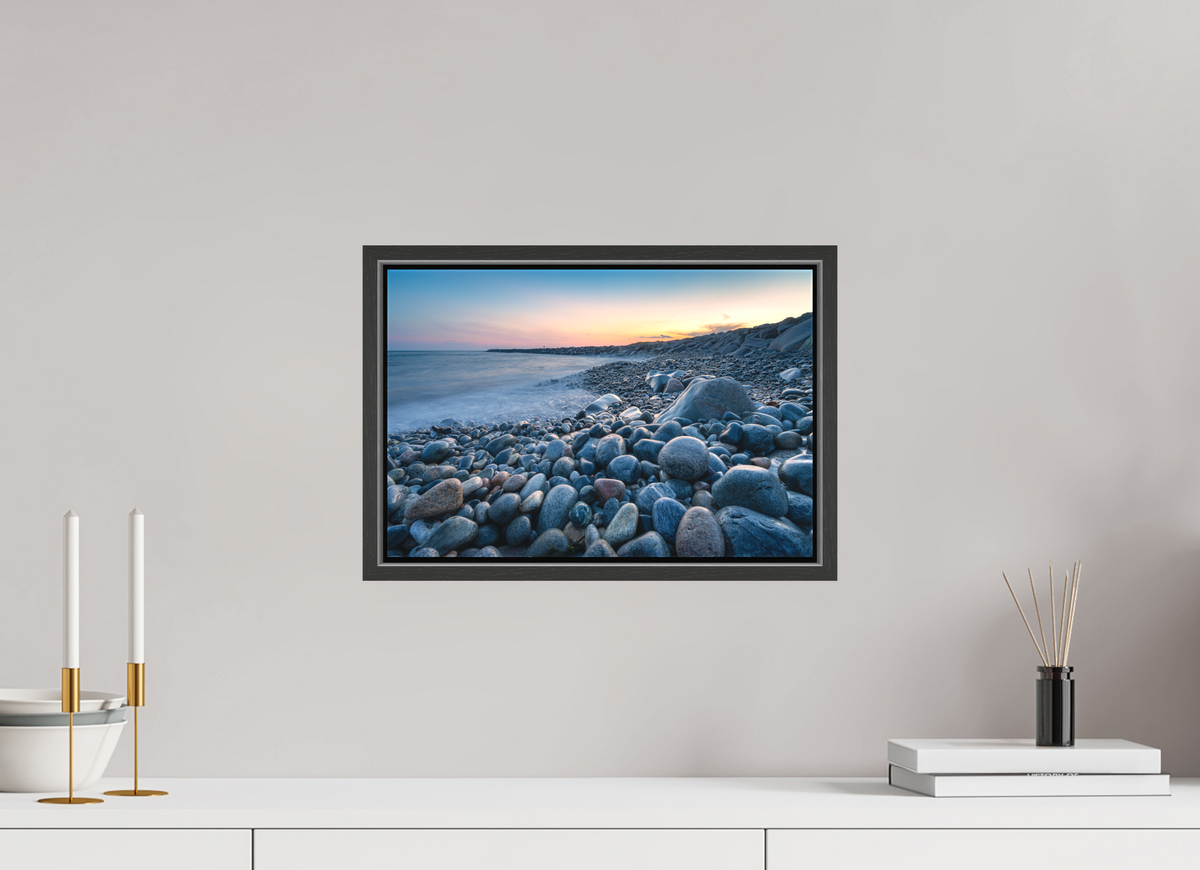 15 x 10″, Matte Canvas Print with Black Wood Floater Frame A Sea of Pebbles at Camp Cronin
