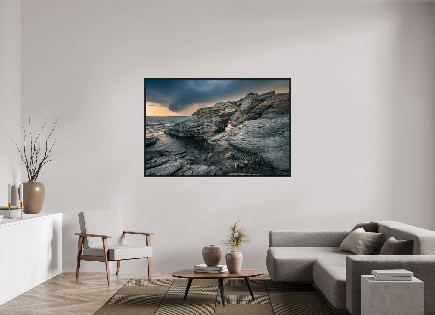 66 x 44″, Premium ChromaLuxe HD Aluminum Metal Print with Black Wood Floater Frame Thunderstorm Over Beavertail Arch