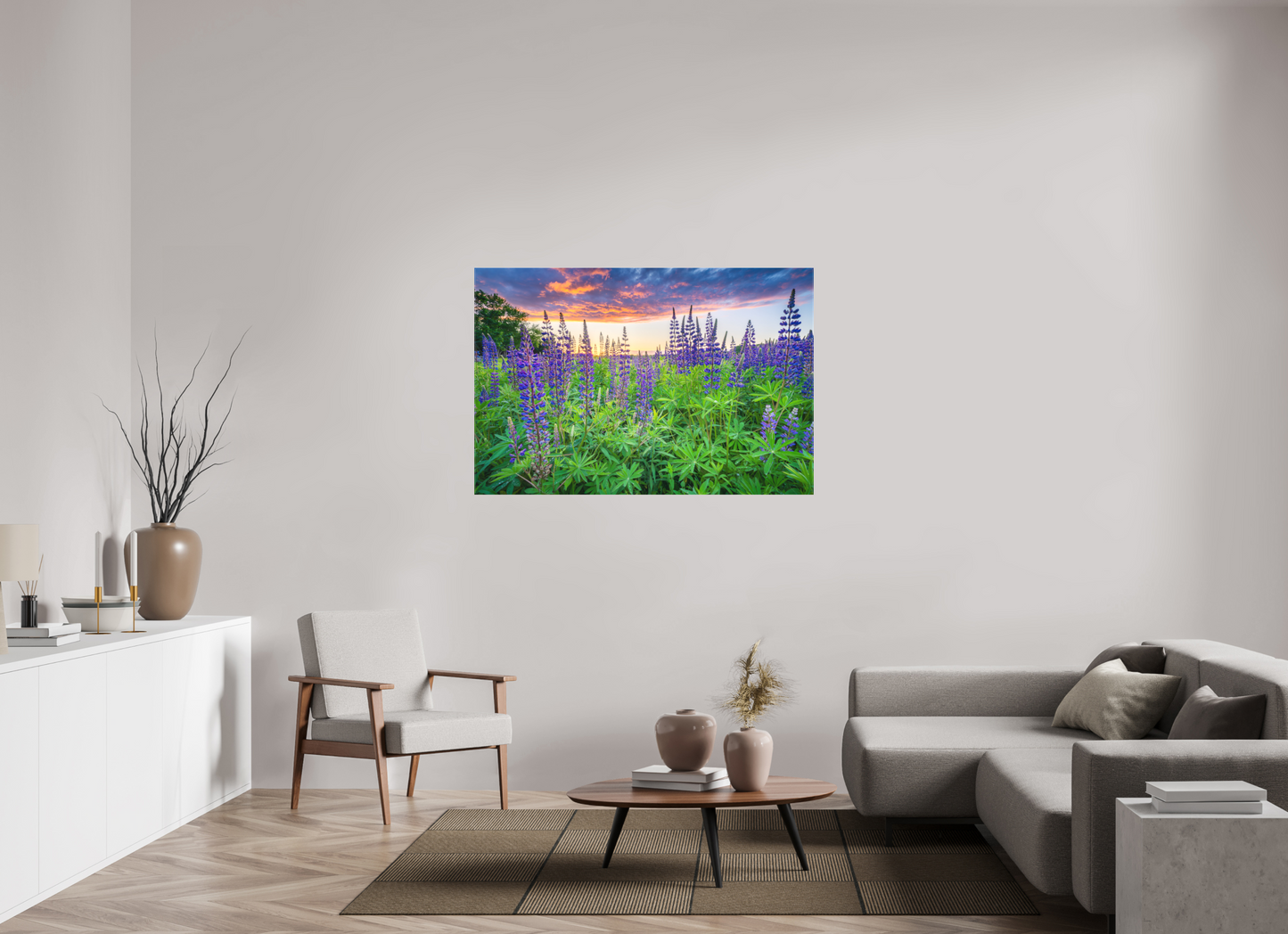 54 x 36″, Matte Canvas Print Lupine Sunset