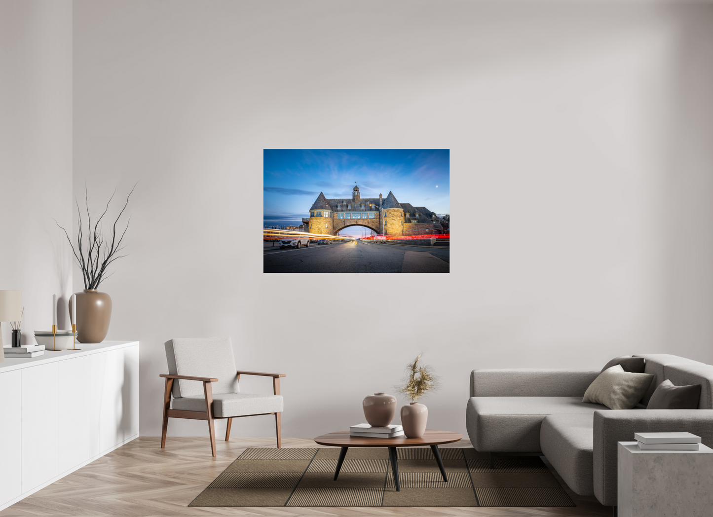 54 x 36″, ChromaLuxe HD Metal Print Narragansett Towers and Light Trails