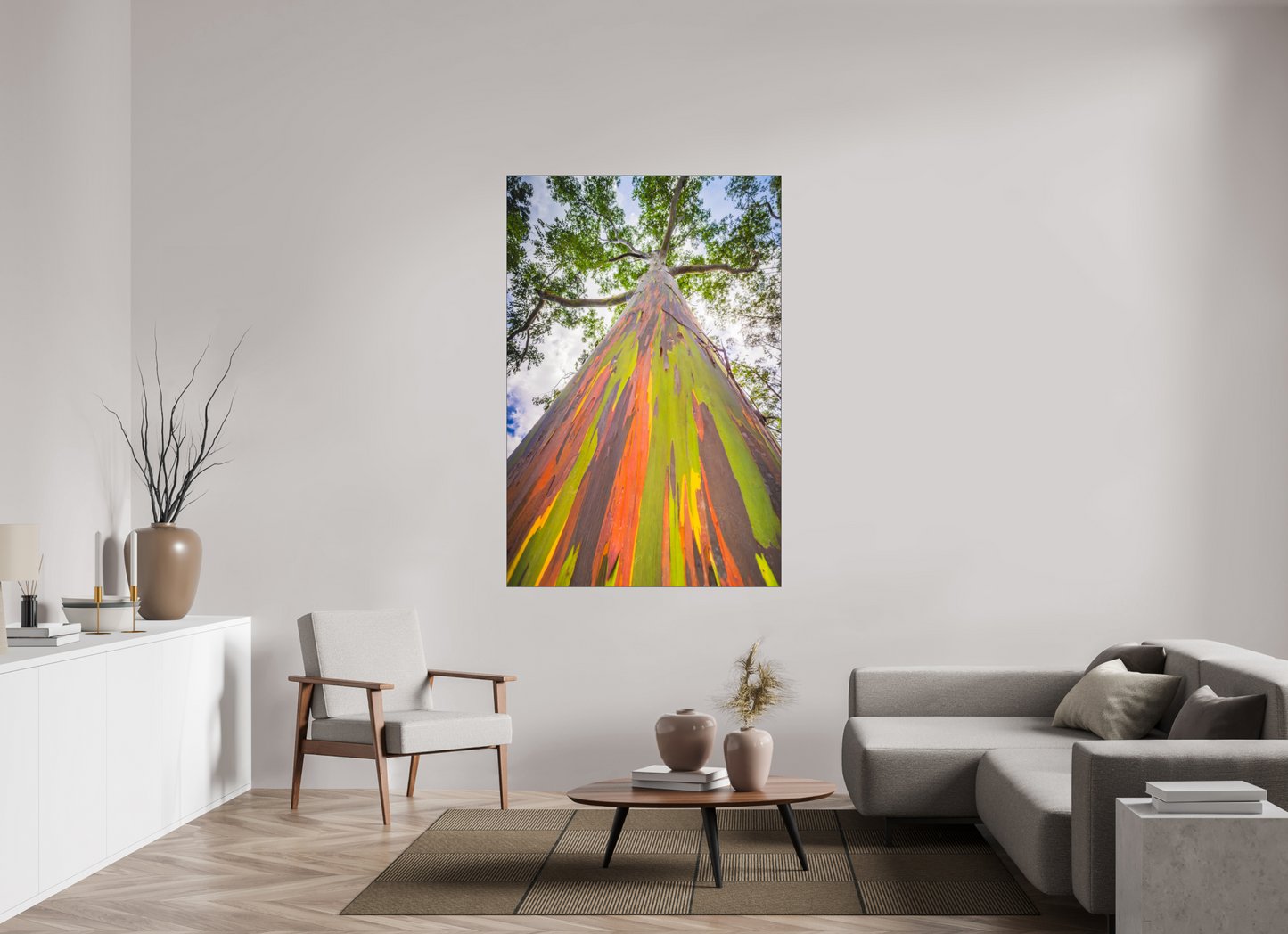 44 x 66″, Photo Print under Acrylic Glass with Black Slimline Case Rainbow Eucalyptus Tree