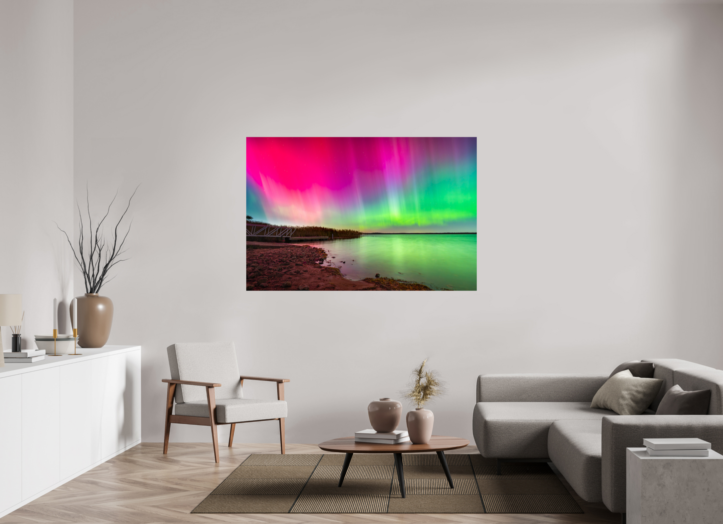 66 x 44″, ChromaLuxe HD Metal Print Aurora Borealis Over Wordens Pond