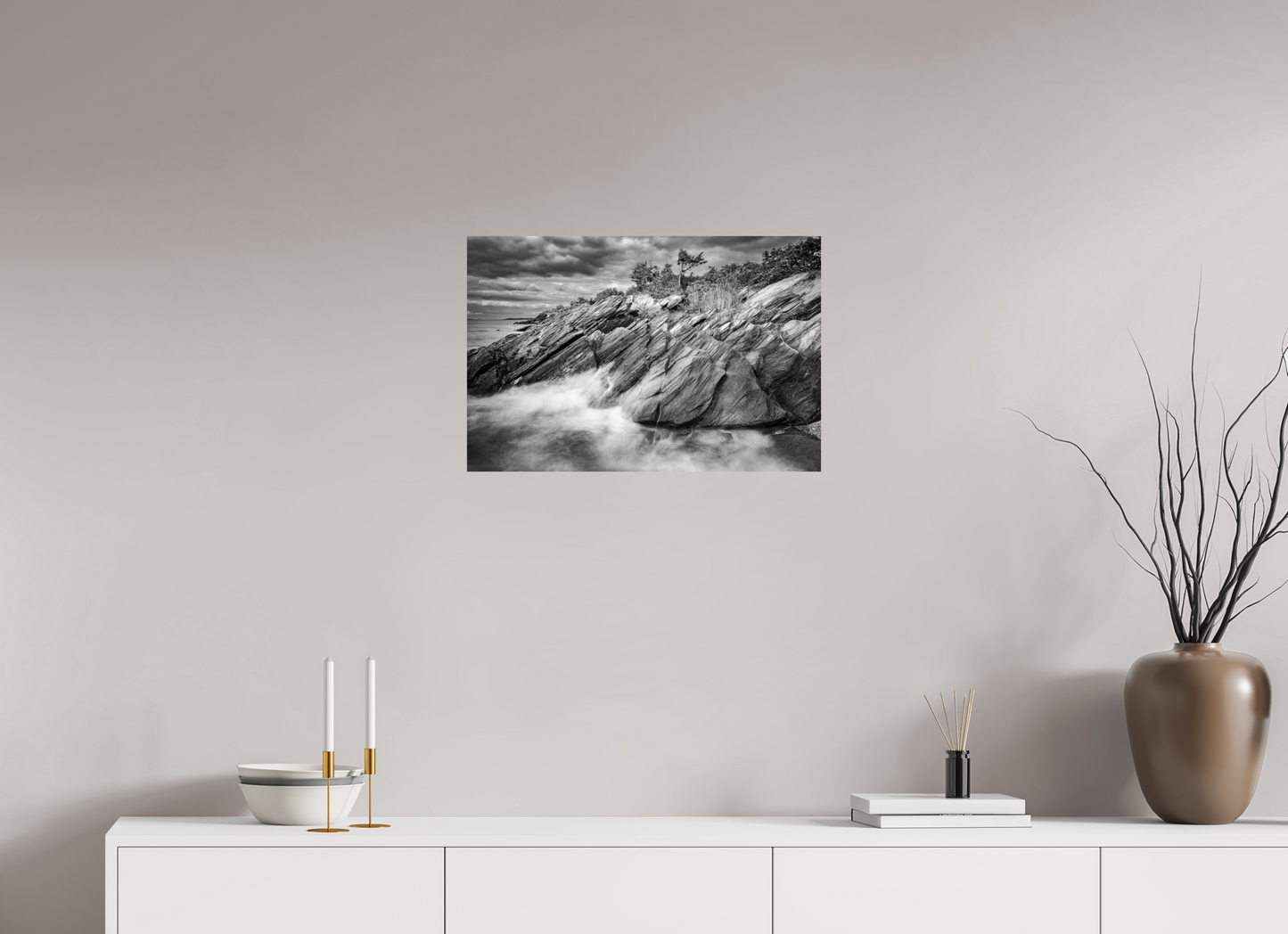 24 x 16″, Photo Print On Fuji Crystal DP II Rough Seas Against Beavertail Cliffs