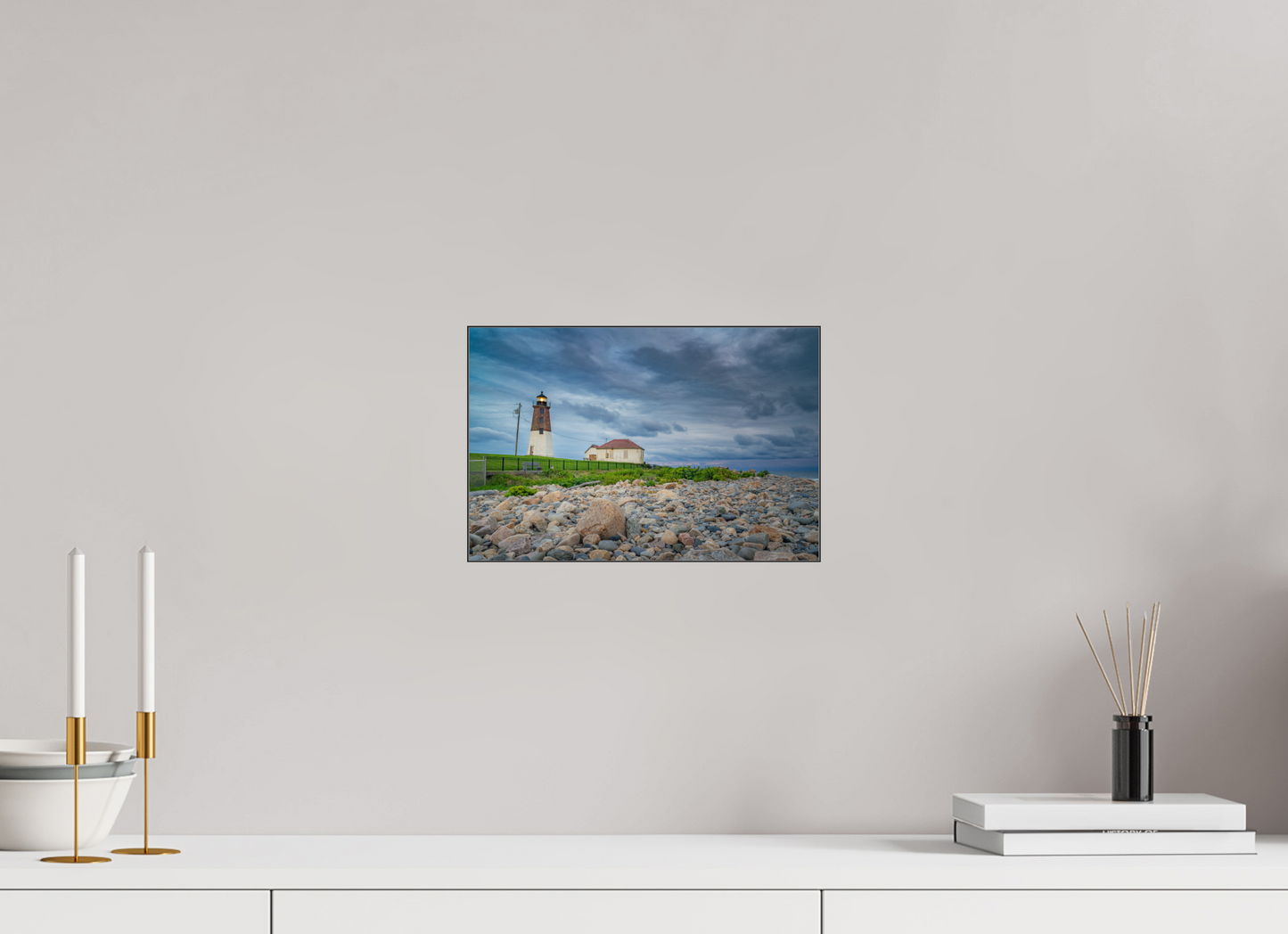 12 x 8″, Photo Print under Acrylic Glass with Black Slimline Case The Point Judith Lighthouse