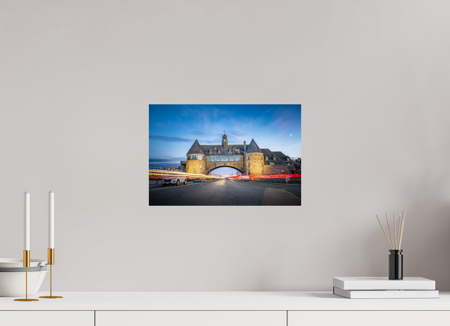15 x 10″, ChromaLuxe HD Metal Print Narragansett Towers and Light Trails