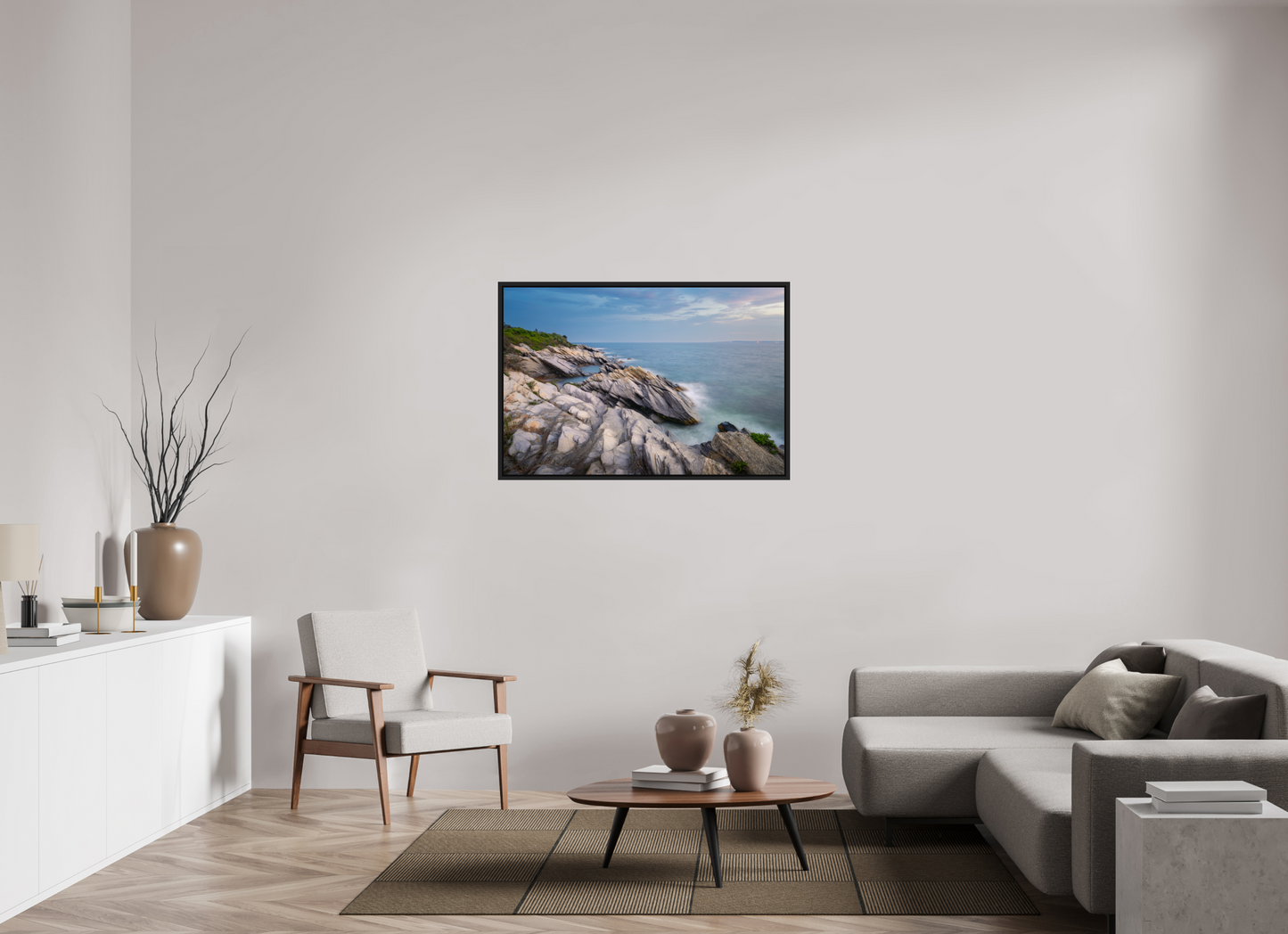 45 x 30″, Premium ChromaLuxe HD Aluminum Metal Print with Black Wood Floater Frame Blue Hour at Beavertail