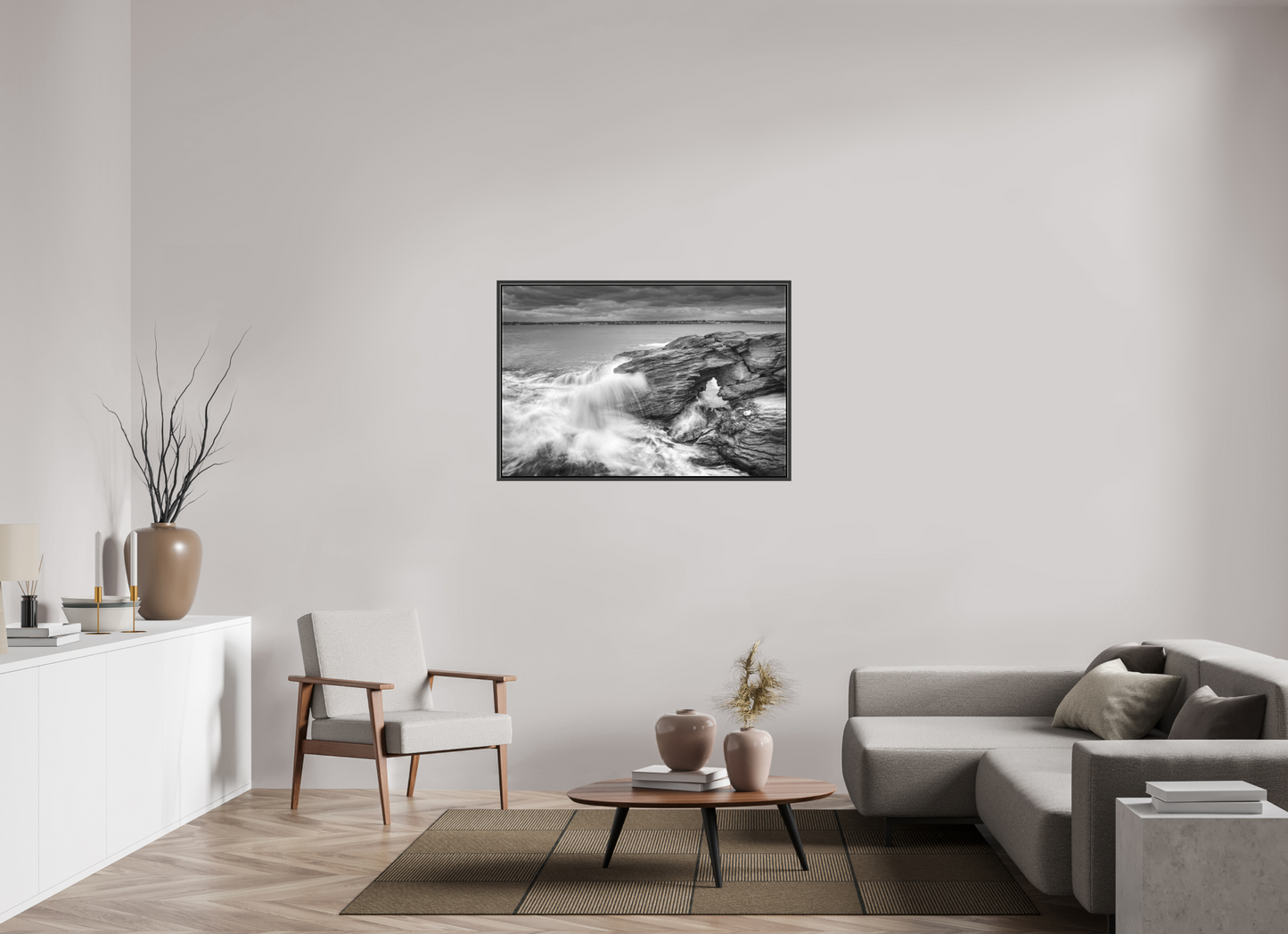 45 x 30″, Matte Canvas Print with Black Wood Floater Frame Waves Over Arches