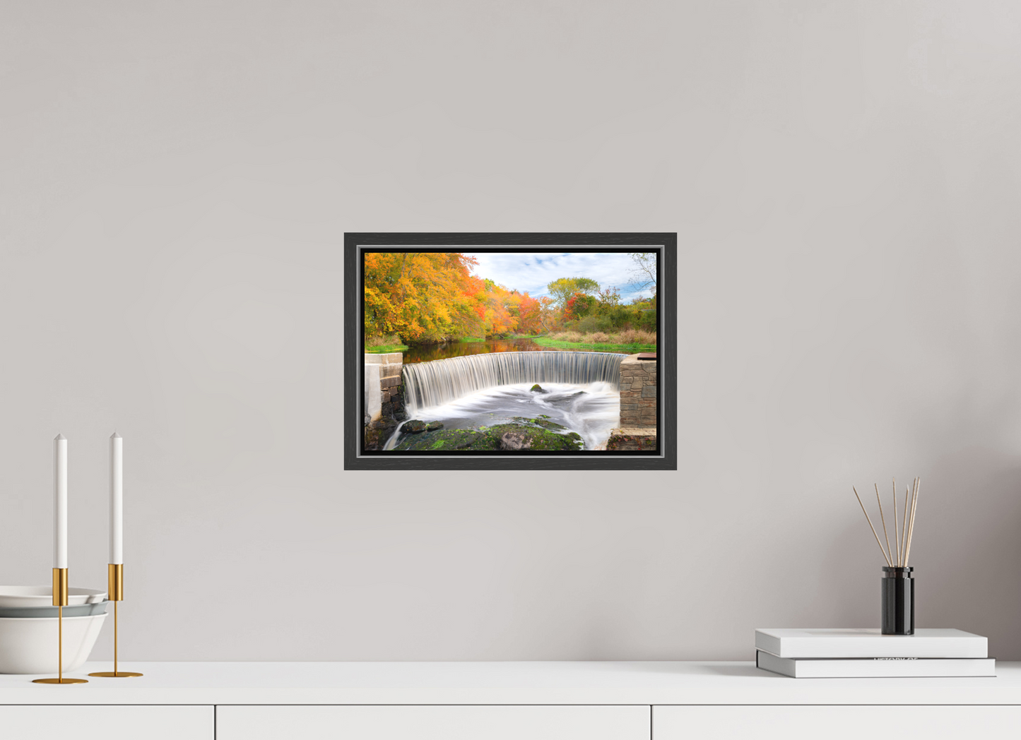 12 x 8″, Matte Canvas Print with Black Wood Floater Frame Autumn at Horseshoe Falls