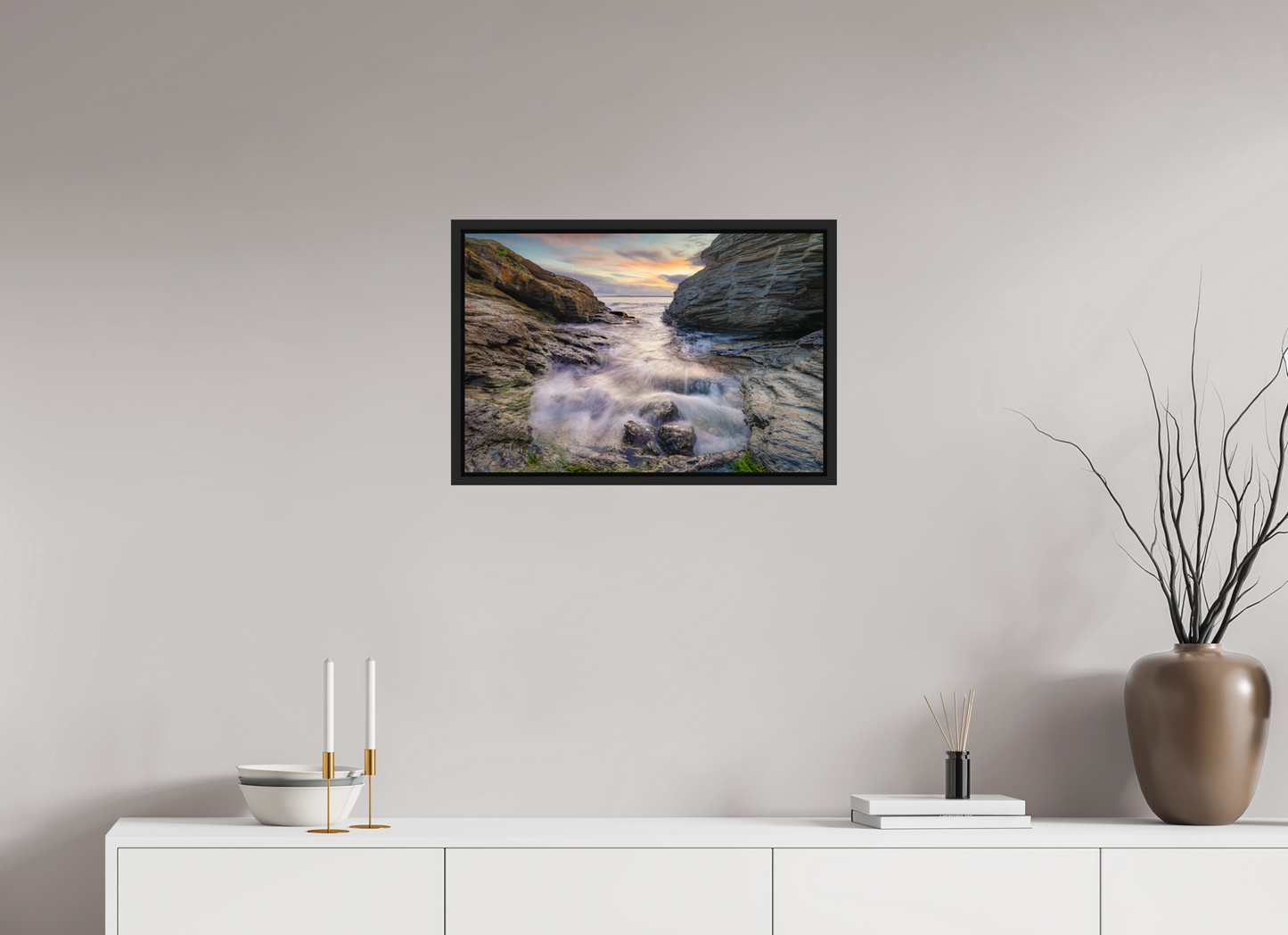 24 x 16″, ChromaLuxe HD Metal Print with Black Wood Floater Frame Waves Approaching