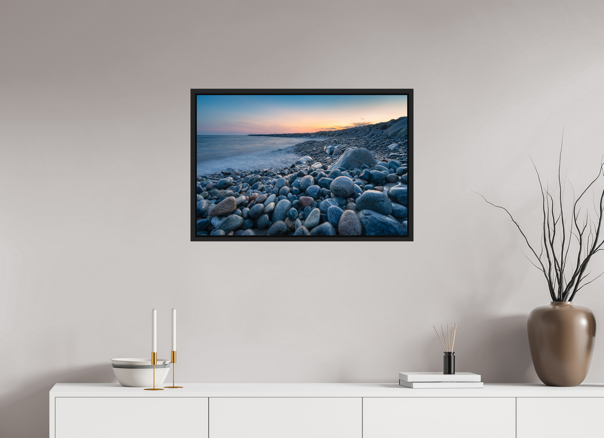 30 x 20″, Premium Photo Print under Acrylic Glass with Black Wood Floater Frame A Sea of Pebbles at Camp Cronin