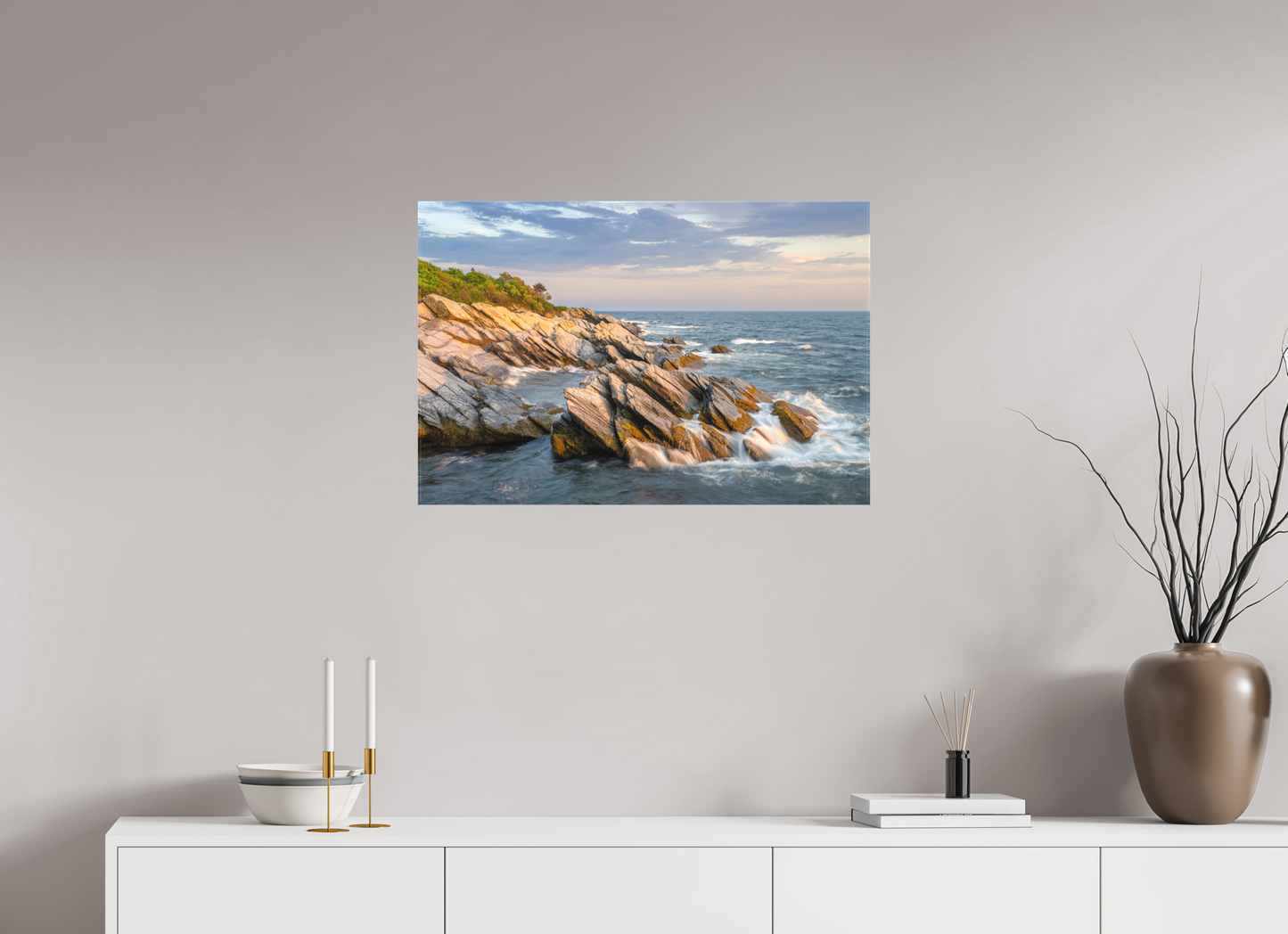 30 x 20″, Matte Canvas Print Beavertail Cliffs Approaching Sunset