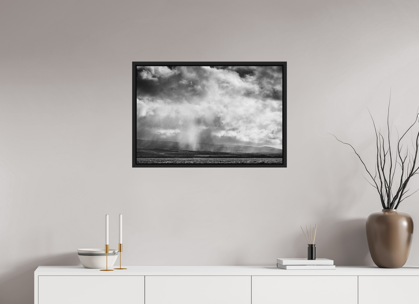 30 x 20″, ChromaLuxe HD Metal Print with Black Wood Floater Frame Rain Showers Along the Napali Coast