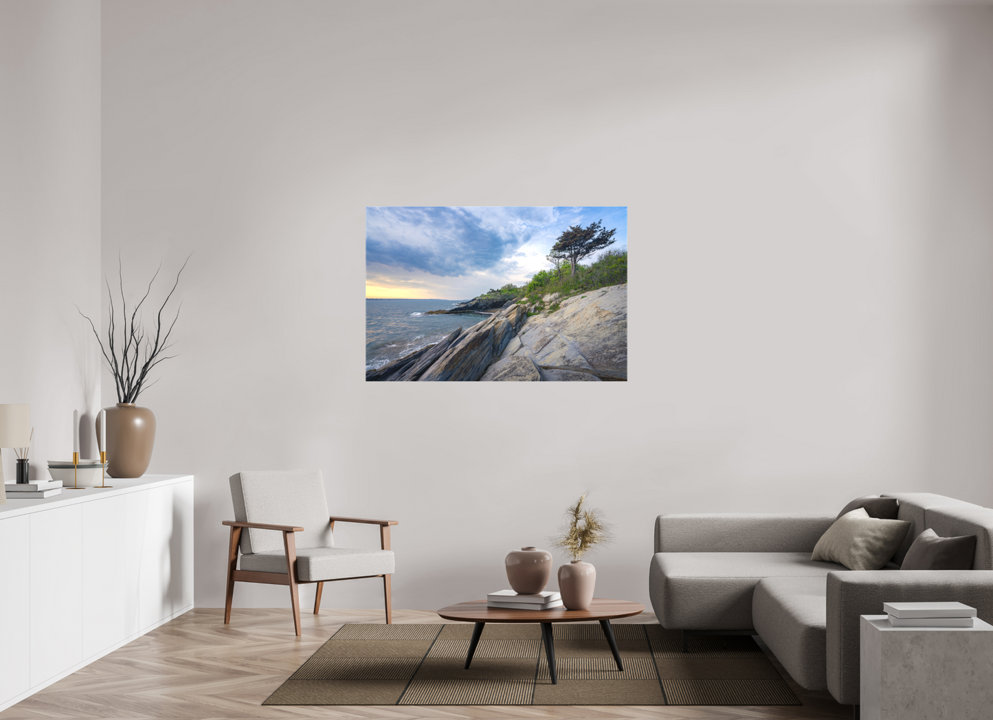 54 x 36″, Matte Canvas Print Rain in the Distance at Beavertail