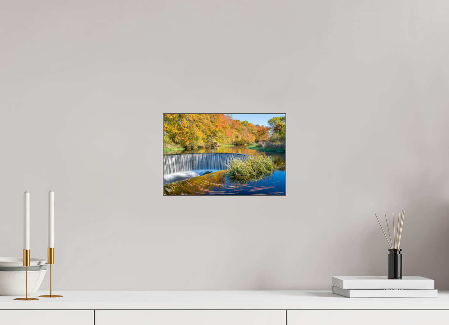 12 x 8″, Photo Print under Acrylic Glass with Black Slimline Case Peak Fall Colors Over Horseshoe Falls