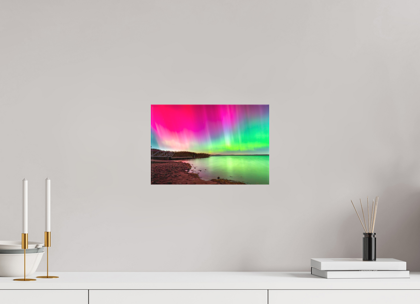 12 x 8″, Matte Canvas Print Aurora Borealis Over Wordens Pond