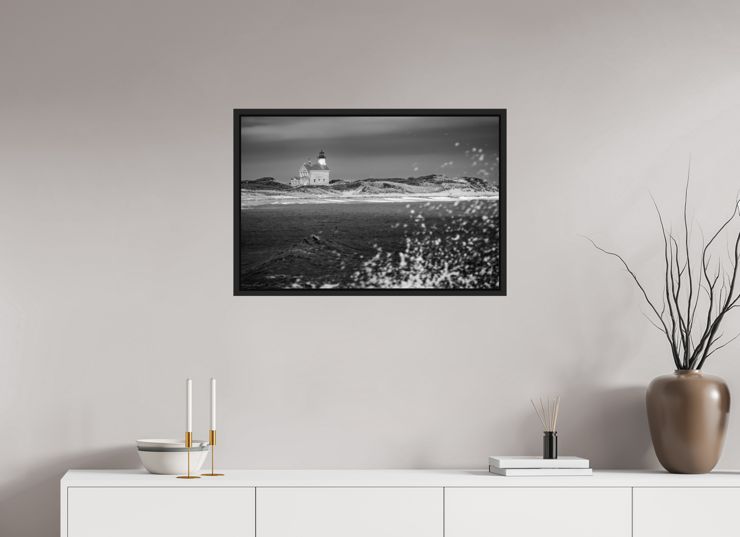 30 x 20″, Photo Print under Acrylic Glass with Black Wood Floater Frame North Lighthouse