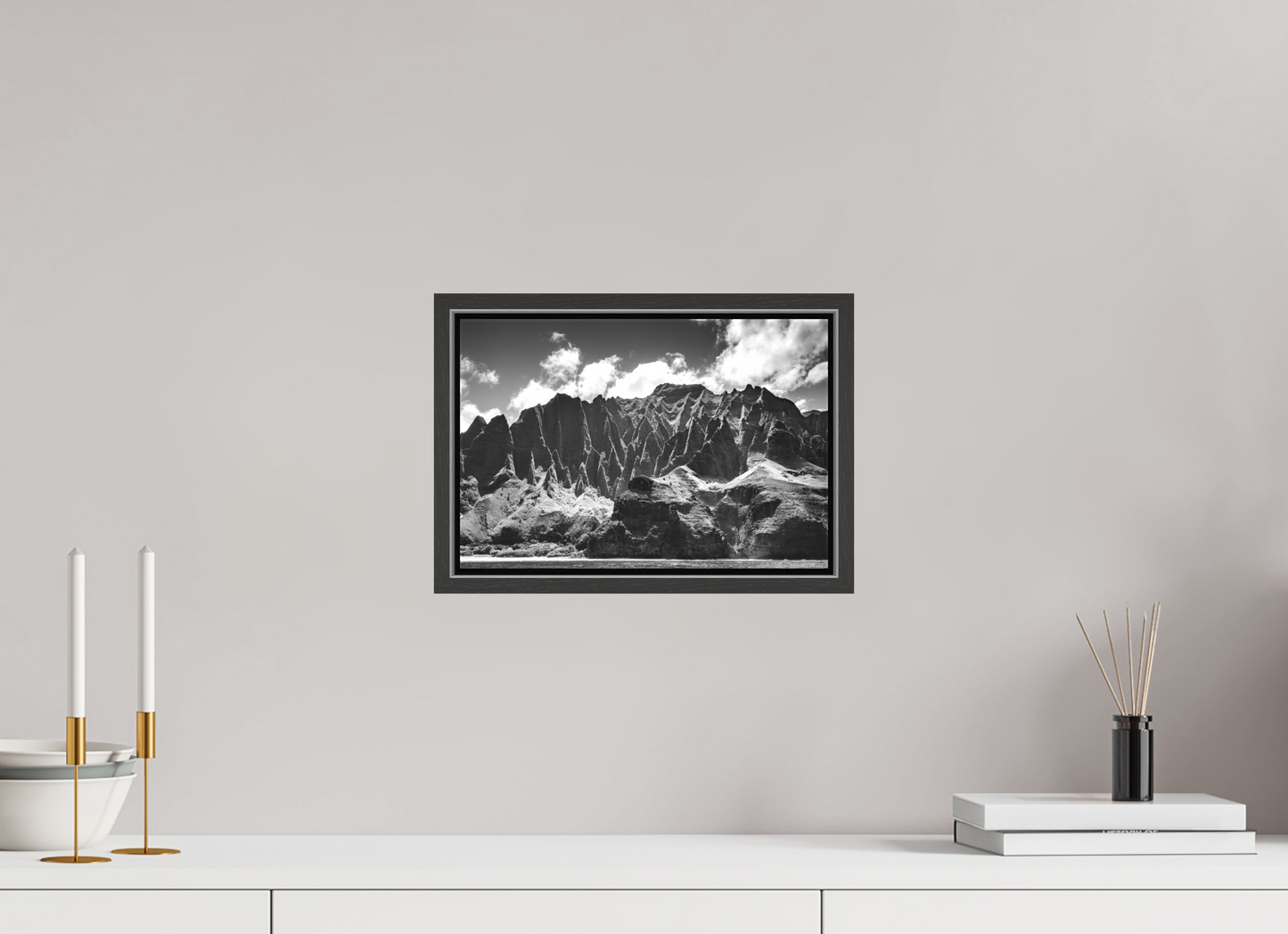 12 x 8″, Matte Canvas Print with Black Wood Floater Frame Rugged Coastline Along the Napali Coast