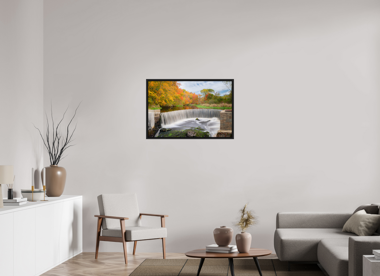 36 x 24″, ChromaLuxe HD Metal Print with Black Wood Floater Frame Autumn at Horseshoe Falls